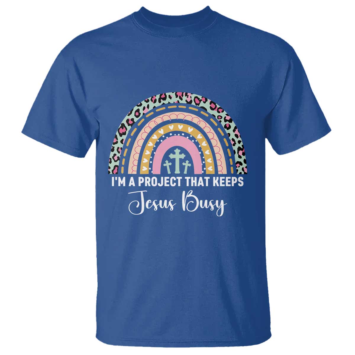 I am a Project That Keeps Jesus Busy Rainbow Cross T Shirt Cute Christian Faith Humor