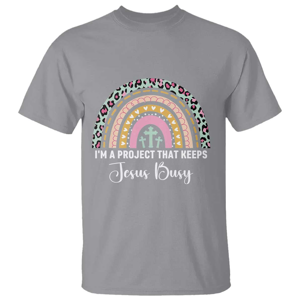 I am a Project That Keeps Jesus Busy Rainbow Cross T Shirt Cute Christian Faith Humor