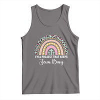 I am a Project That Keeps Jesus Busy Rainbow Cross Tank Top Cute Christian Faith Humor