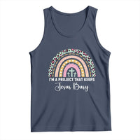 I am a Project That Keeps Jesus Busy Rainbow Cross Tank Top Cute Christian Faith Humor