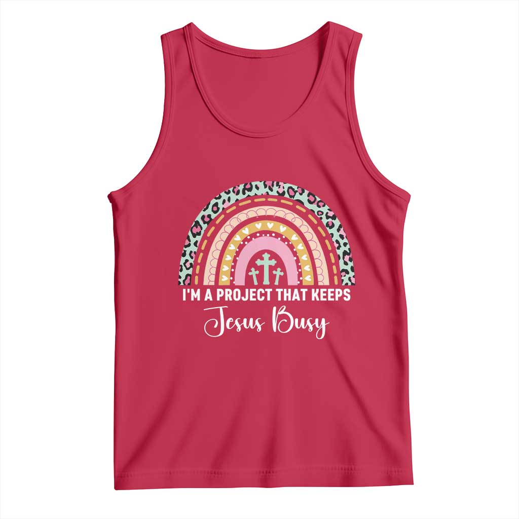 I am a Project That Keeps Jesus Busy Rainbow Cross Tank Top Cute Christian Faith Humor