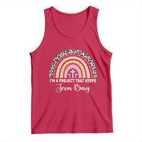 I am a Project That Keeps Jesus Busy Rainbow Cross Tank Top Cute Christian Faith Humor