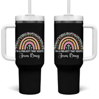 I am a Project That Keeps Jesus Busy Rainbow Cross Tumbler With Handle Cute Christian Faith Humor