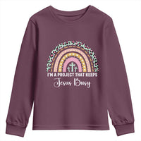 ’m a Project That Keeps Jesus Busy Rainbow Cross Youth Sweatshirt Cute Christian Faith Humor
