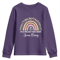 ’m a Project That Keeps Jesus Busy Rainbow Cross Youth Sweatshirt Cute Christian Faith Humor