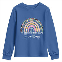 ’m a Project That Keeps Jesus Busy Rainbow Cross Youth Sweatshirt Cute Christian Faith Humor