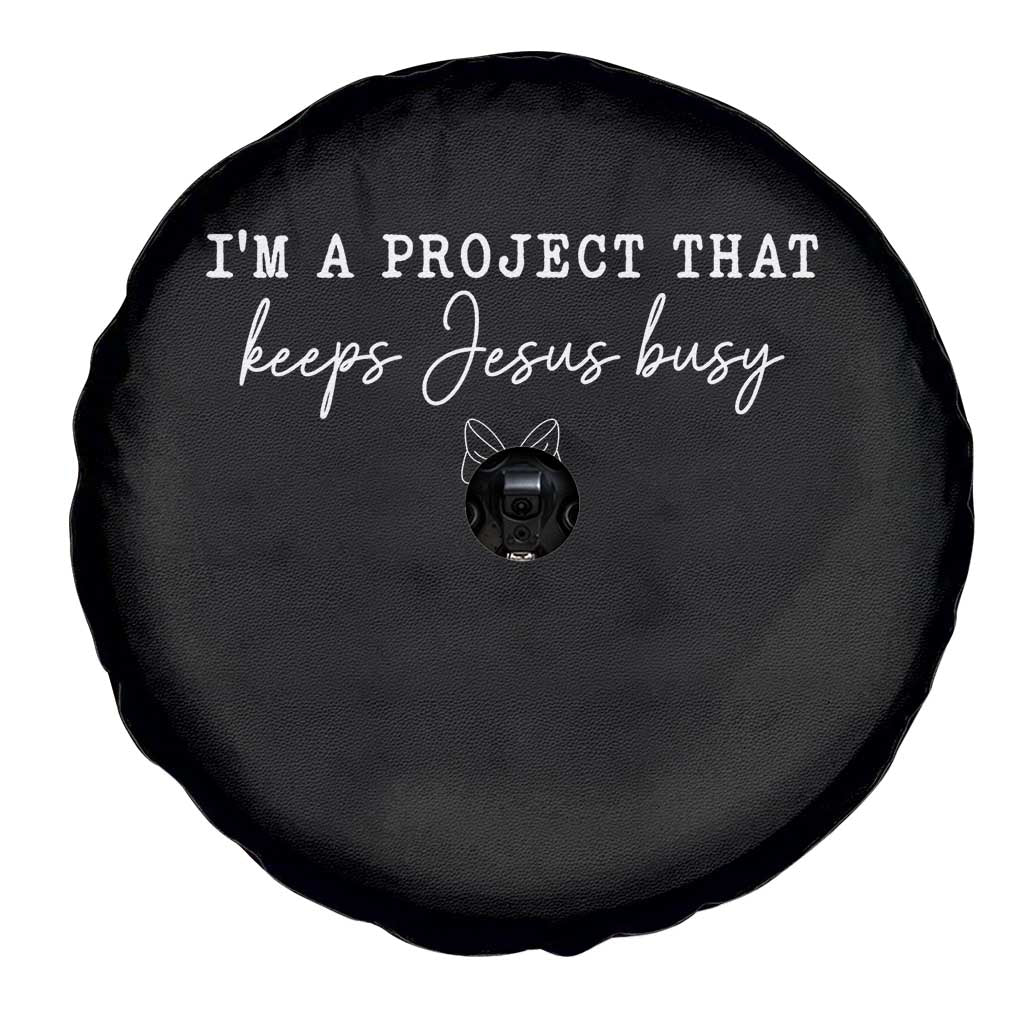 I am a Project That Keeps Jesus Busy Coquette Bow Spare Tire Cover Christian Faith Humor