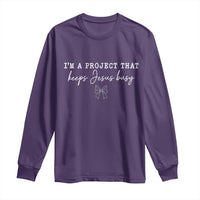 I’m a Project That Keeps Jesus Busy Coquette Bow Long Sleeve Shirt Christian Faith Humor