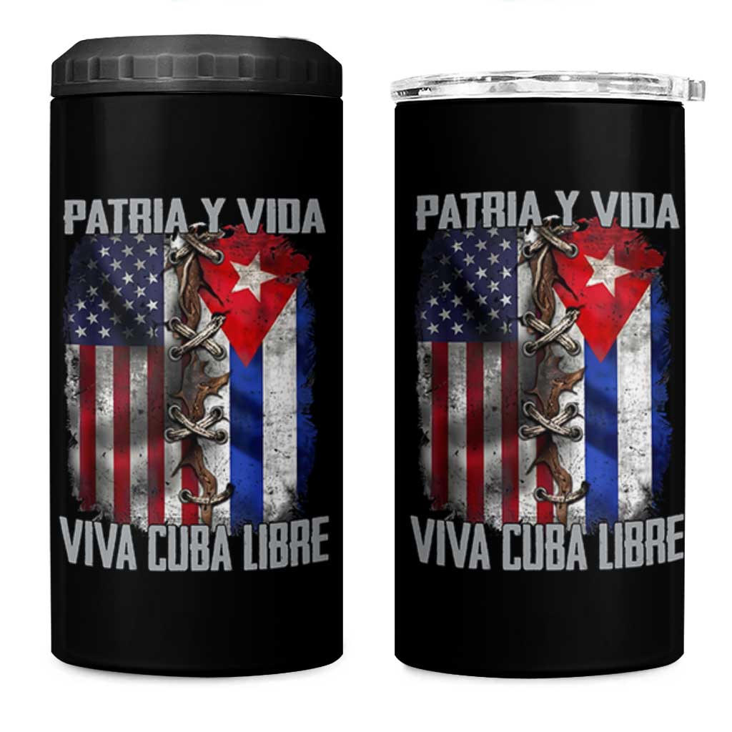Patria y Vida Cuba Libre Freedom 4 in 1 Can Cooler Tumbler Cuban Pride Independence USA Cuba Flag
