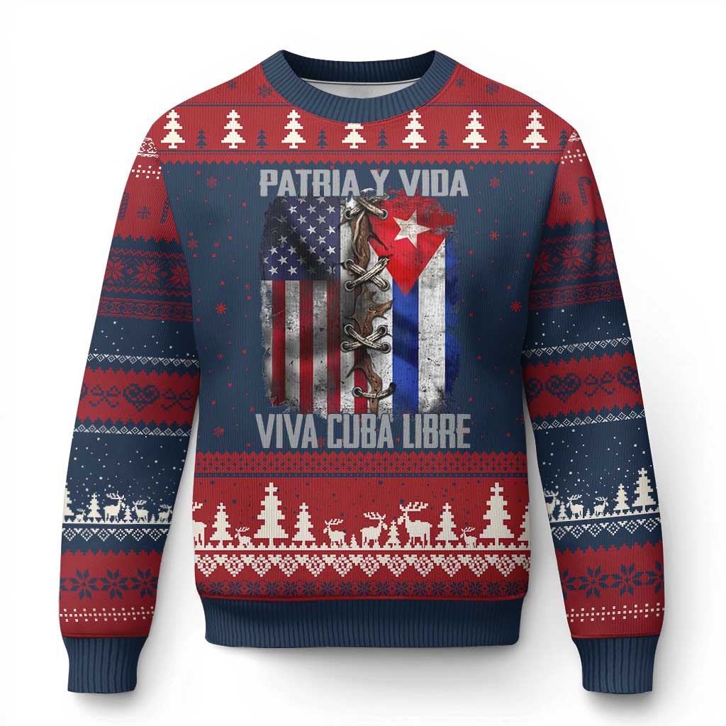 Patria y Vida Cuba Libre Freedom Ugly Christmas Sweater Cuban Pride Independence USA Cuba Flag