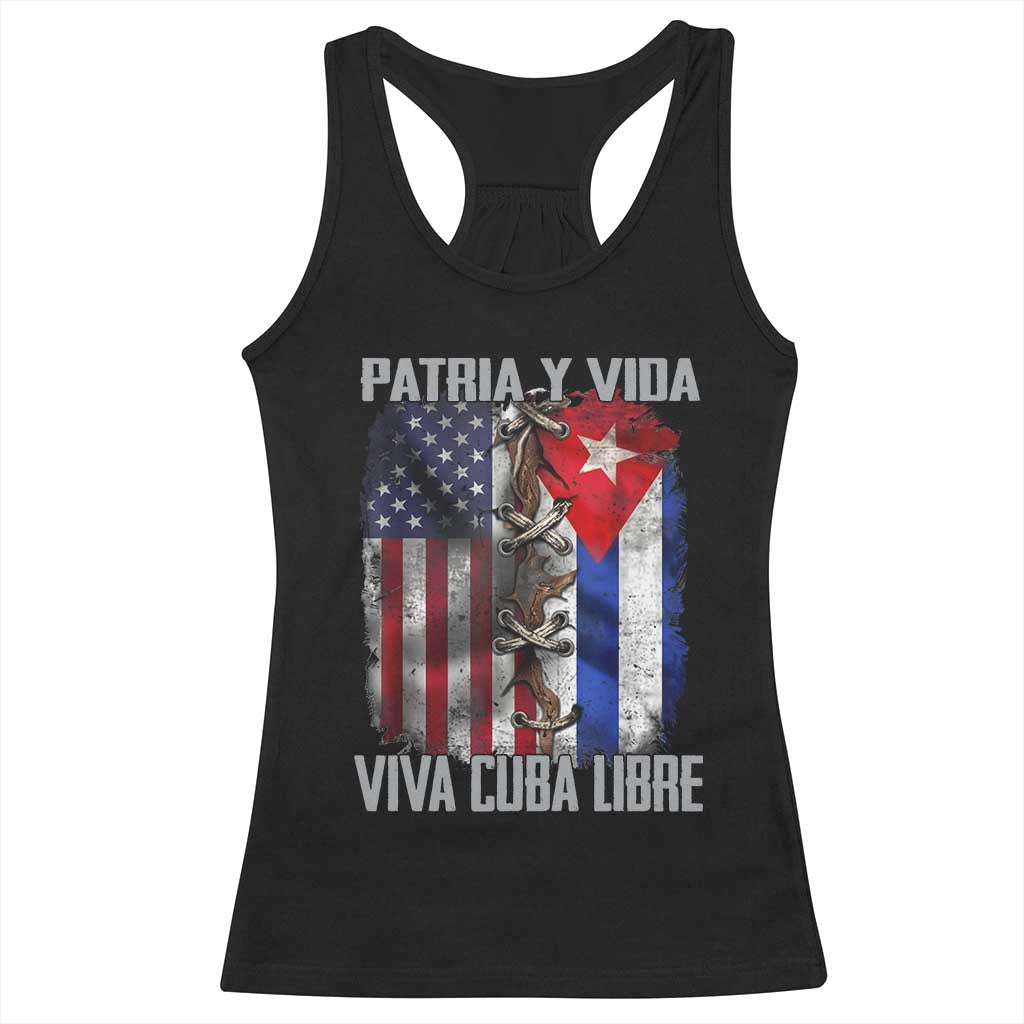 Patria y Vida Cuba Libre Freedom Racerback Tank Top Cuban Pride Independence USA Cuba Flag