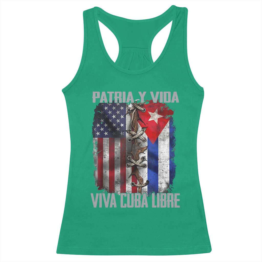 Patria y Vida Cuba Libre Freedom Racerback Tank Top Cuban Pride Independence USA Cuba Flag