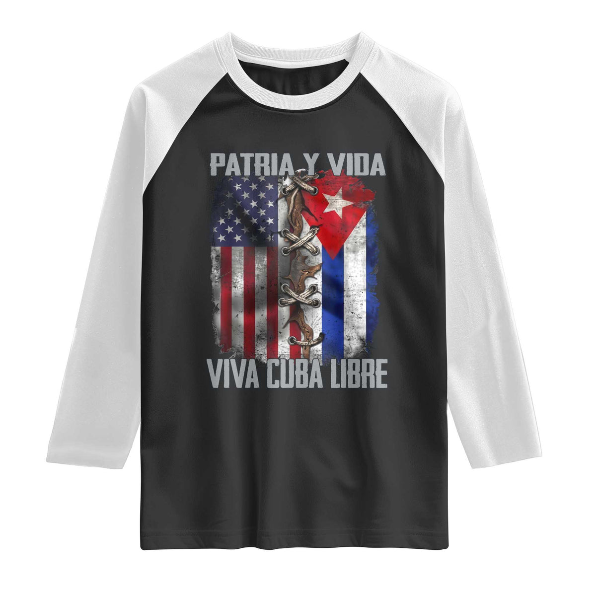 Patria y Vida Cuba Libre Freedom Raglan Shirt Cuban Pride Independence USA Cuba Flag