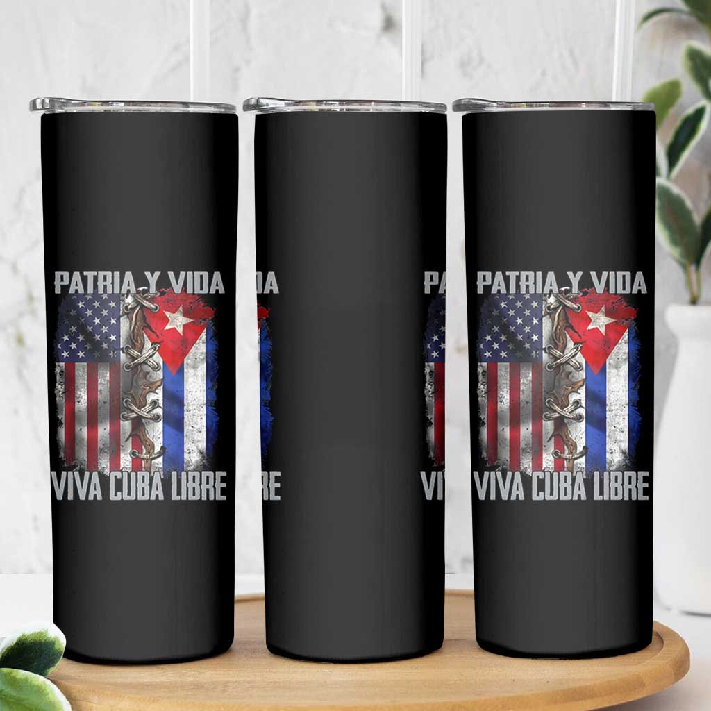 Patria y Vida Cuba Libre Freedom Skinny Tumbler Cuban Pride Independence USA Cuba Flag