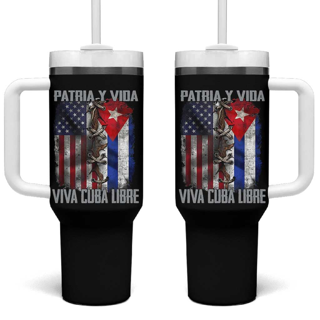 Patria y Vida Cuba Libre Freedom Tumbler With Handle Cuban Pride Independence USA Cuba Flag