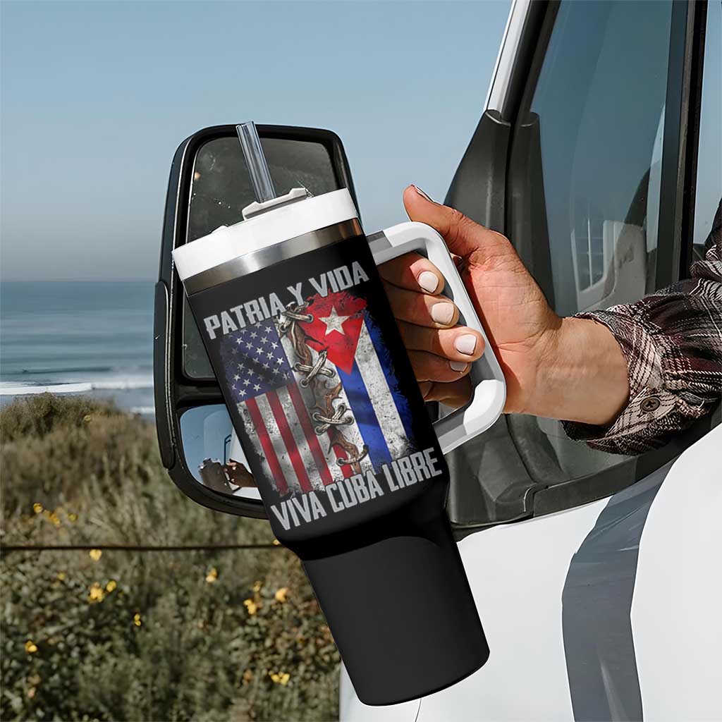 Patria y Vida Cuba Libre Freedom Tumbler With Handle Cuban Pride Independence USA Cuba Flag
