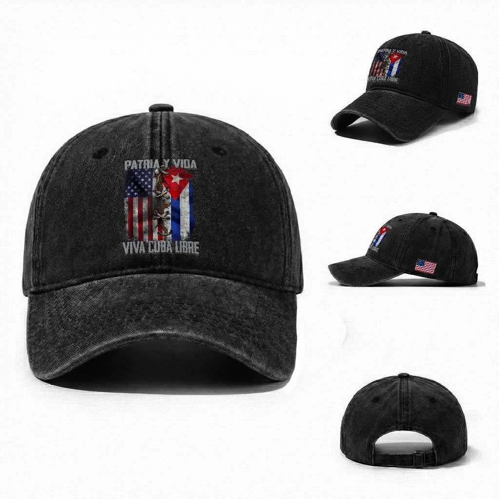 Patria y Vida Cuba Libre Freedom Washed Cotton Baseball Cap Cuban Pride Independence USA Cuba Flag
