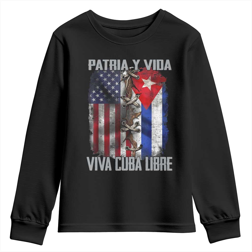 Patria y Vida Cuba Libre Freedom Youth Sweatshirt Cuban Pride Independence USA Cuba Flag