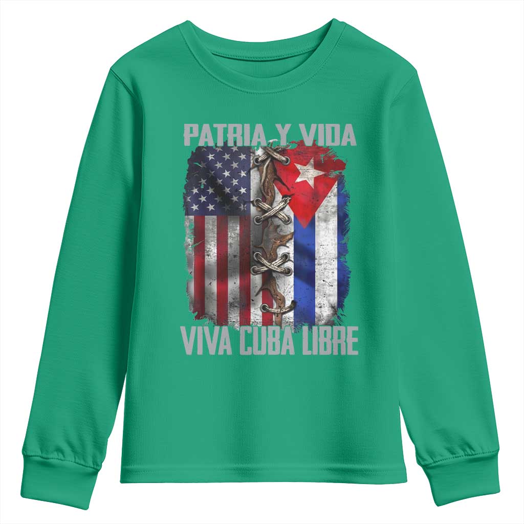 Patria y Vida Cuba Libre Freedom Youth Sweatshirt Cuban Pride Independence USA Cuba Flag