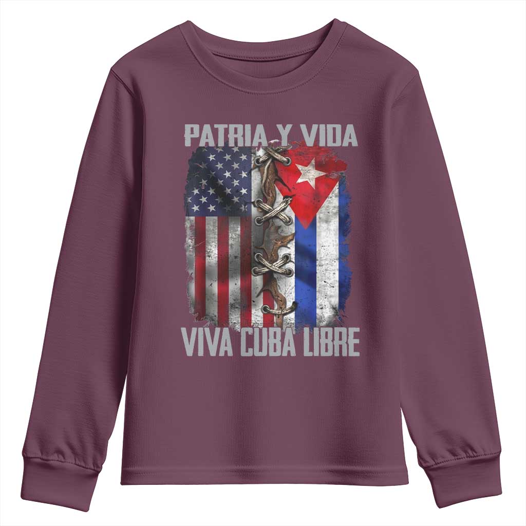 Patria y Vida Cuba Libre Freedom Youth Sweatshirt Cuban Pride Independence USA Cuba Flag
