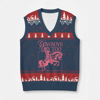 Cowboys Cry Too V-Neck Knit Sweater Vest Western Rodeo Cowgirl Cowboy Aesthetic Pink - Wonder Print Shop