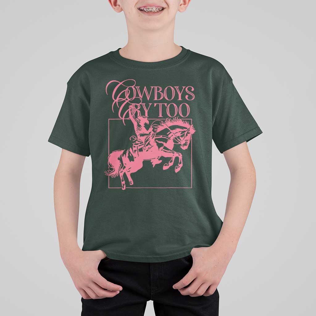 Cowboys Cry Too T Shirt For Kid Western Rodeo Cowgirl Cowboy Aesthetic Pink