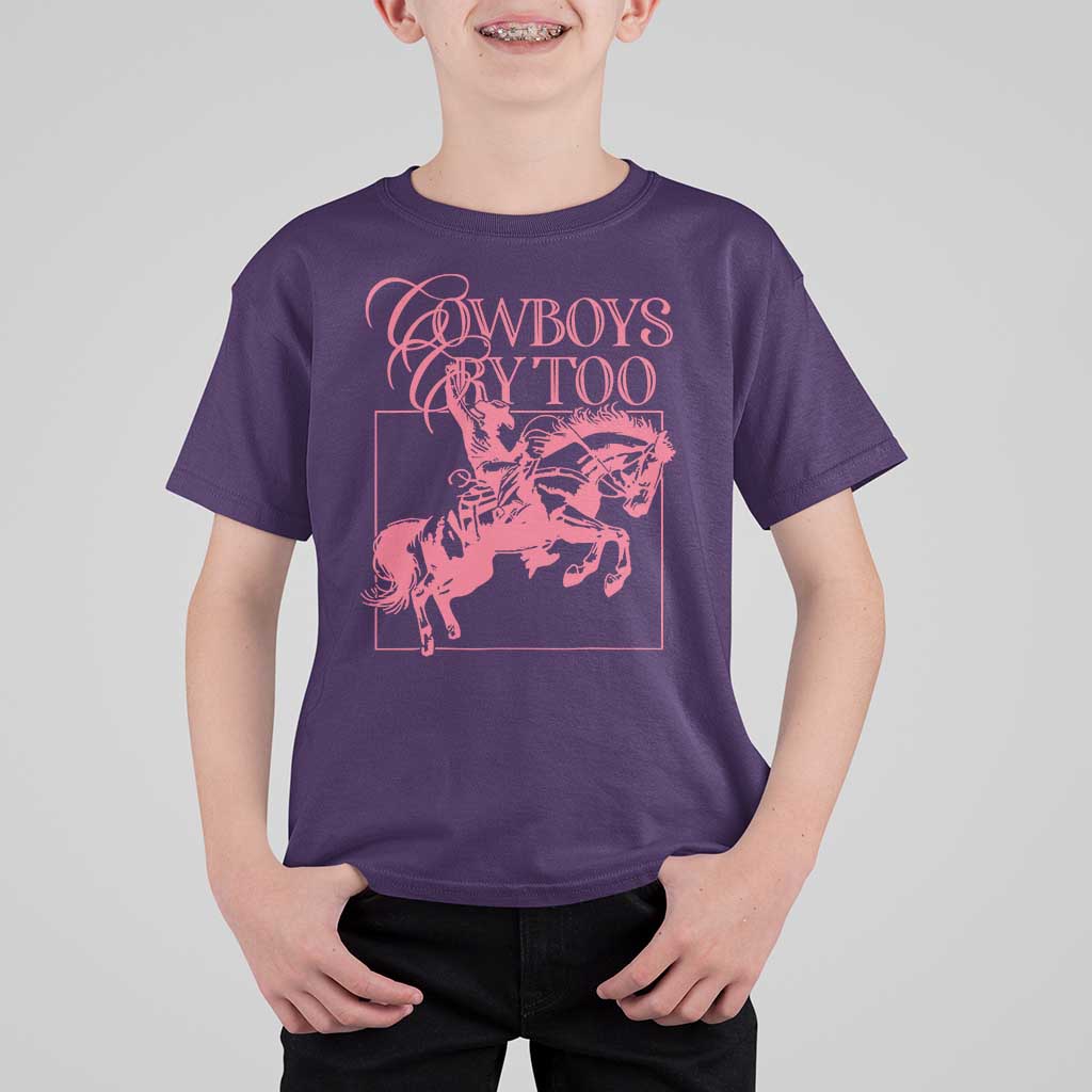 Cowboys Cry Too T Shirt For Kid Western Rodeo Cowgirl Cowboy Aesthetic Pink
