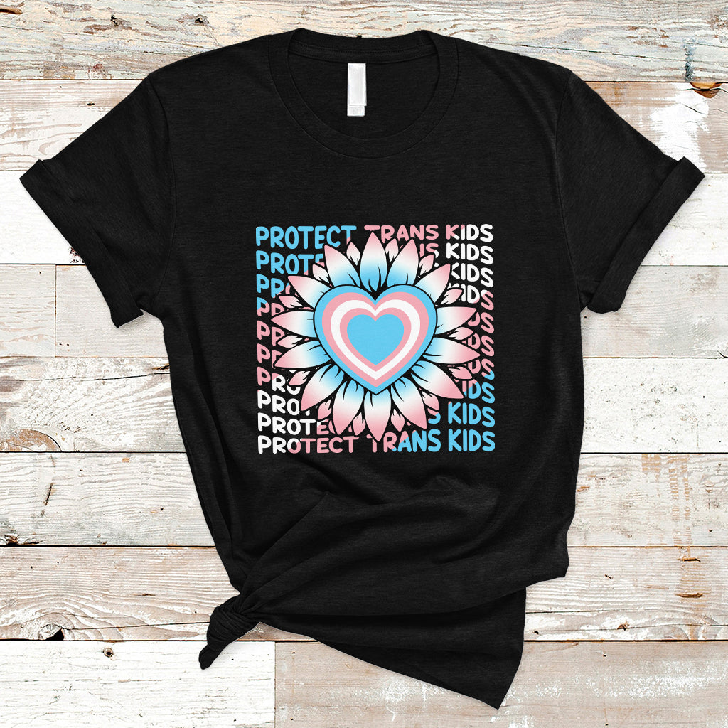 Protect Trans Kids T Shirt LGBT Support Protect Trans Kid LGBT Pride Flag Sunflower - Wonder Print Shop