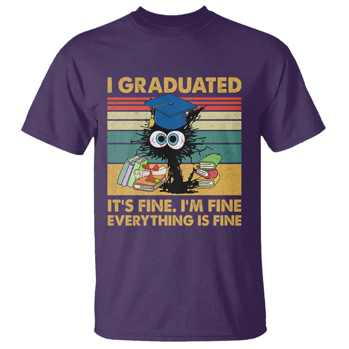 Last Day Of School T Shirt Black Cat It's Fine I'm Fine Everything - Wonder Print Shop