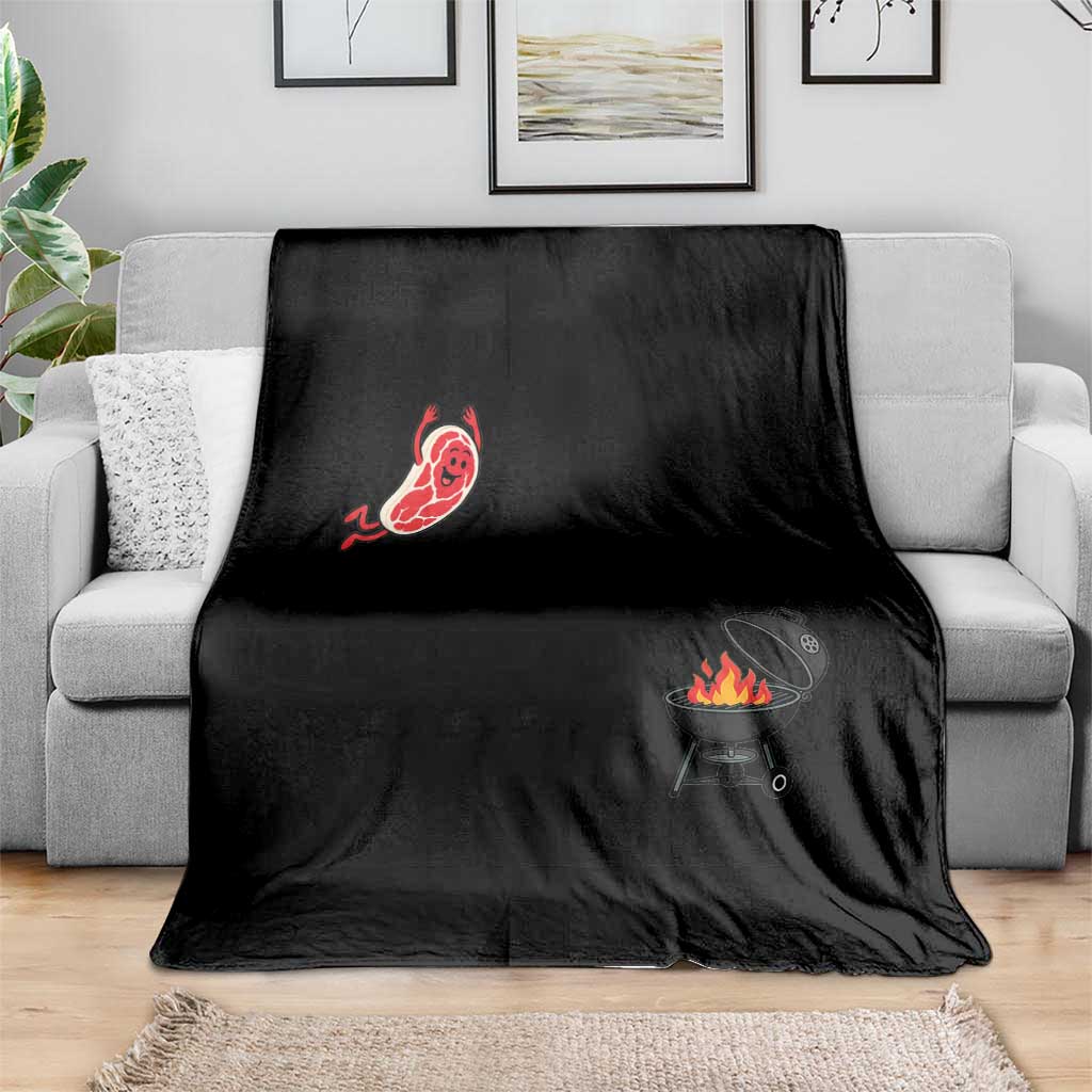 Humorous Diving Steak Charcoal Grill Graphic Throw Blanket BBQ Grilling Pitmaster Cookout Funny Barbecue Master