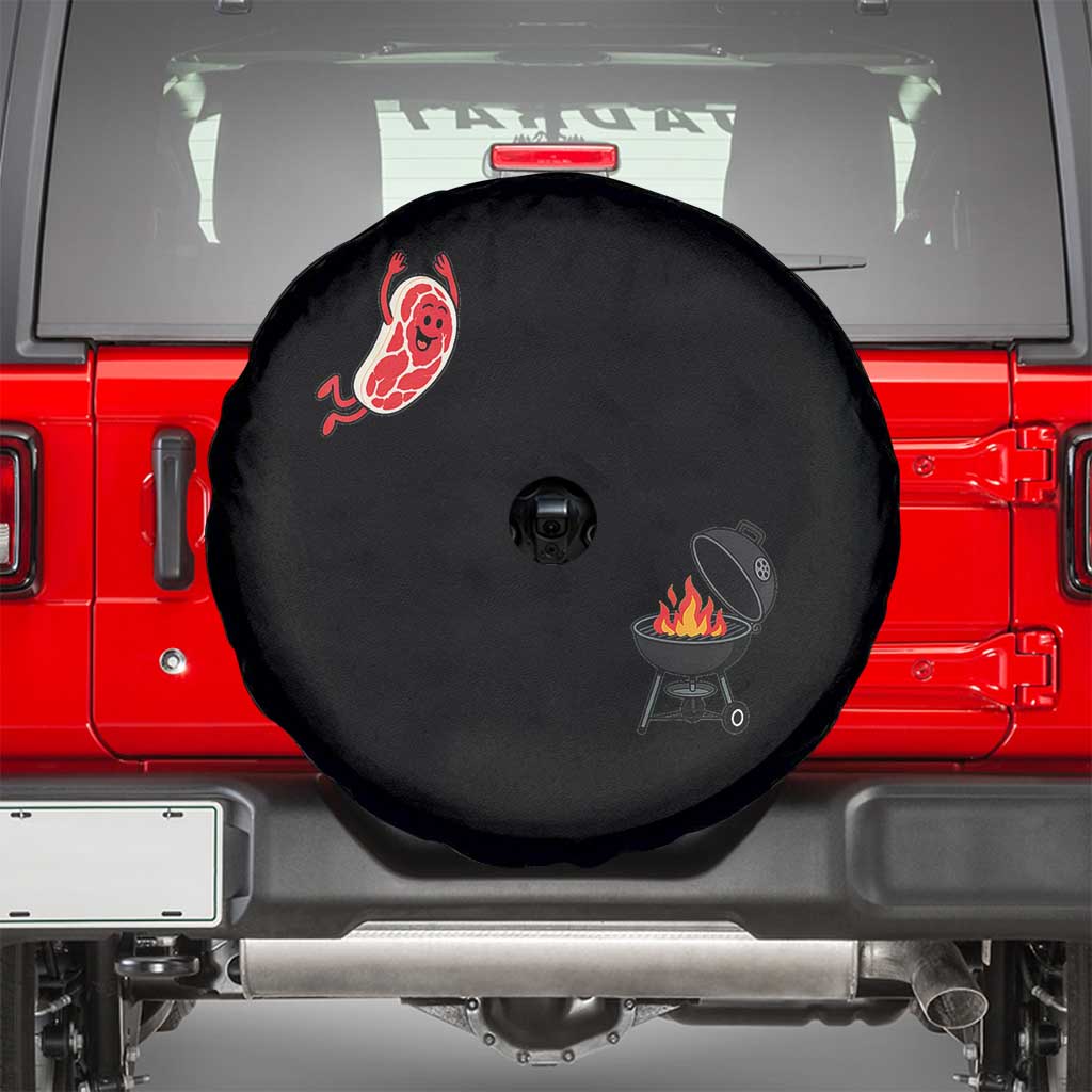 Humorous Diving Steak Charcoal Grill Graphic Spare Tire Cover BBQ Grilling Pitmaster Cookout Funny Barbecue Master