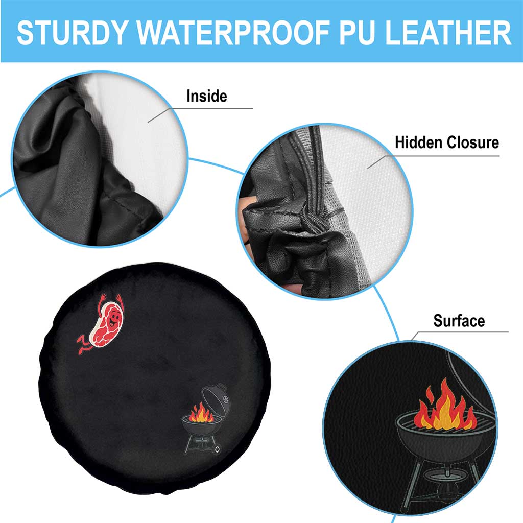 Humorous Diving Steak Charcoal Grill Graphic Spare Tire Cover BBQ Grilling Pitmaster Cookout Funny Barbecue Master
