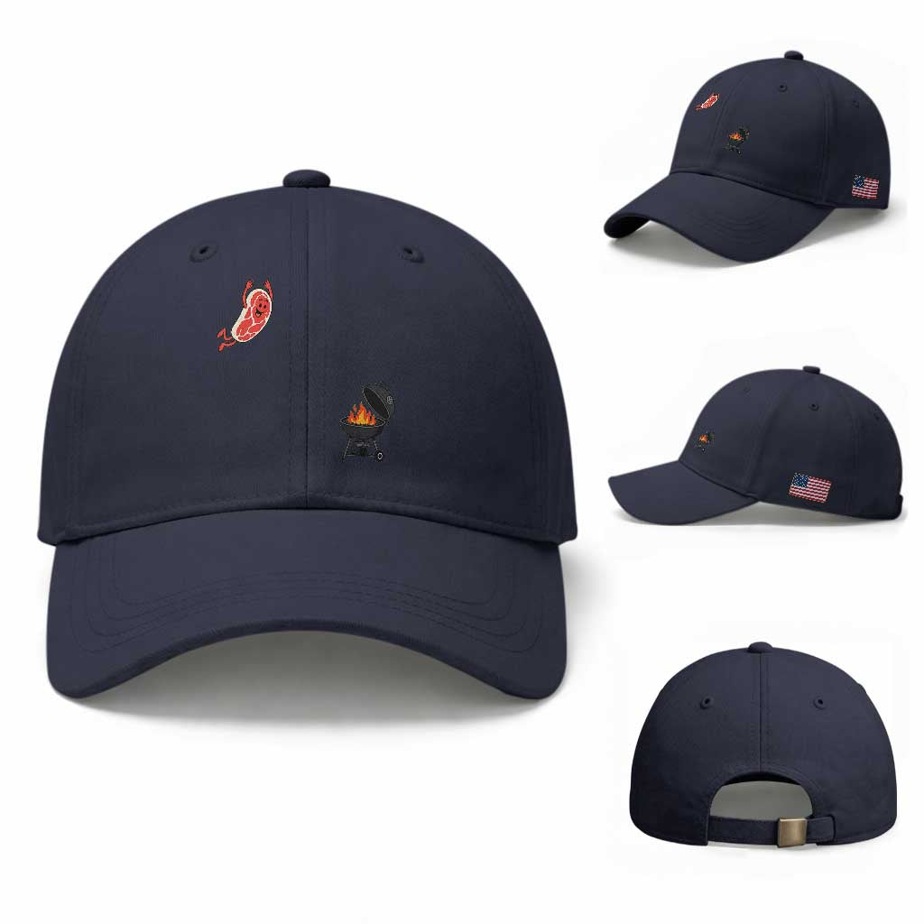 Humorous Diving Steak Charcoal Grill Graphic Baseball Cap BBQ Grilling Pitmaster Cookout Funny Barbecue Master