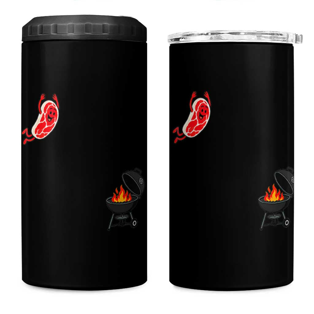 Humorous Diving Steak Charcoal Grill Graphic 4 in 1 Can Cooler Tumbler BBQ Grilling Pitmaster Cookout Funny Barbecue Master