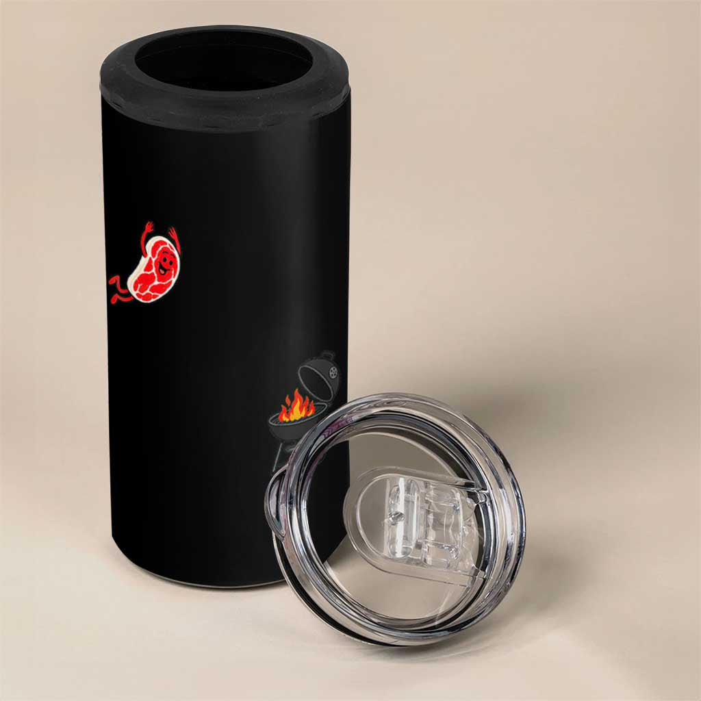 Humorous Diving Steak Charcoal Grill Graphic 4 in 1 Can Cooler Tumbler BBQ Grilling Pitmaster Cookout Funny Barbecue Master