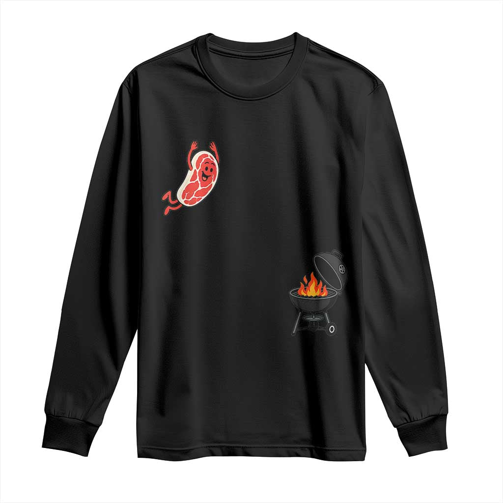 Humorous Diving Steak Charcoal Grill Graphic Long Sleeve Shirt BBQ Grilling Pitmaster Cookout Funny Barbecue Master