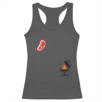 Humorous Diving Steak Charcoal Grill Graphic Racerback Tank Top BBQ Grilling Pitmaster Cookout Funny Barbecue Master