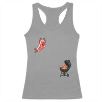 Humorous Diving Steak Charcoal Grill Graphic Racerback Tank Top BBQ Grilling Pitmaster Cookout Funny Barbecue Master