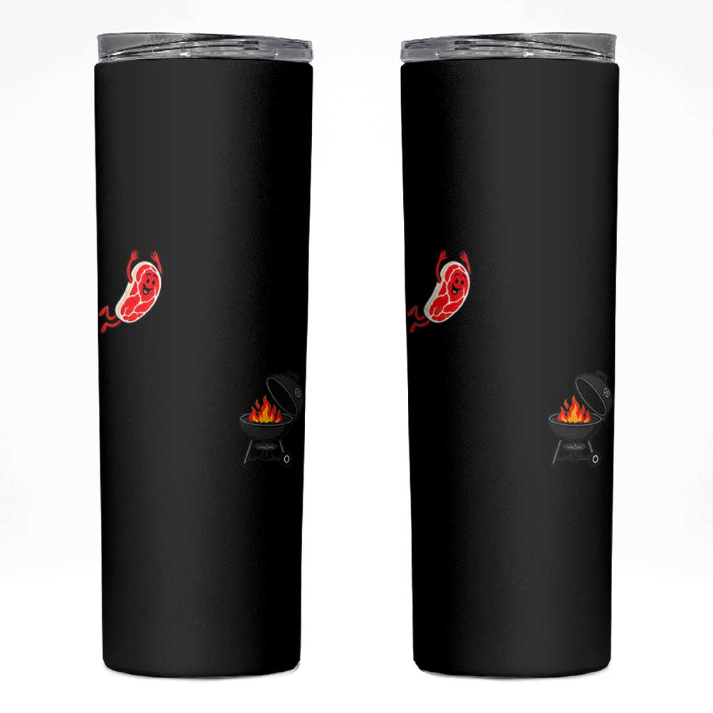Humorous Diving Steak Charcoal Grill Graphic Skinny Tumbler BBQ Grilling Pitmaster Cookout Funny Barbecue Master