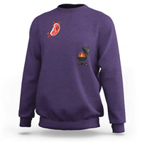 Humorous Diving Steak Charcoal Grill Graphic Sweatshirt BBQ Grilling Pitmaster Cookout Funny Barbecue Master