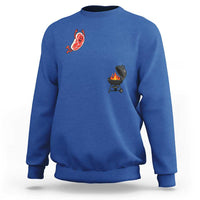Humorous Diving Steak Charcoal Grill Graphic Sweatshirt BBQ Grilling Pitmaster Cookout Funny Barbecue Master