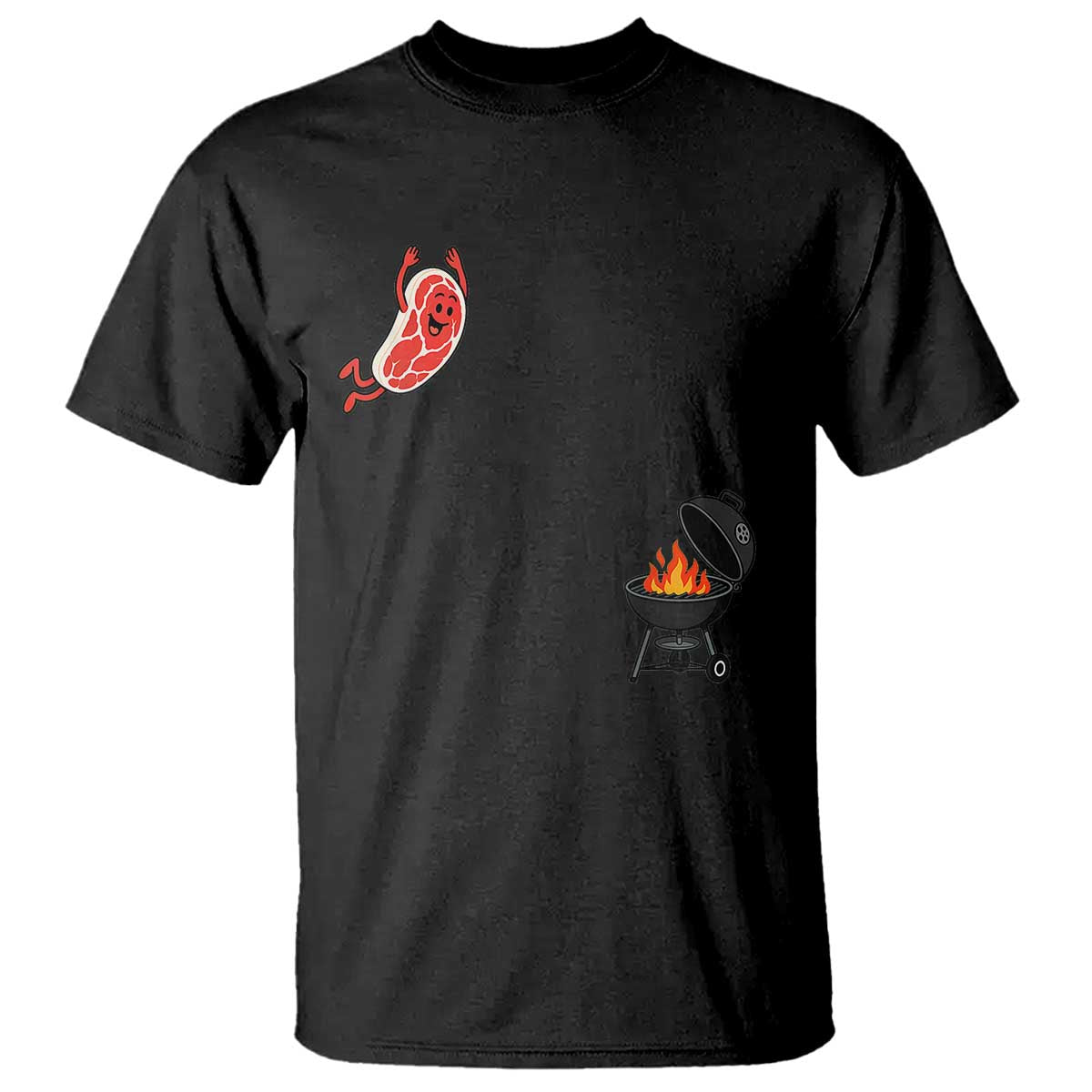 Humorous Diving Steak Charcoal Grill Graphic T Shirt BBQ Grilling Pitmaster Cookout Funny Barbecue Master