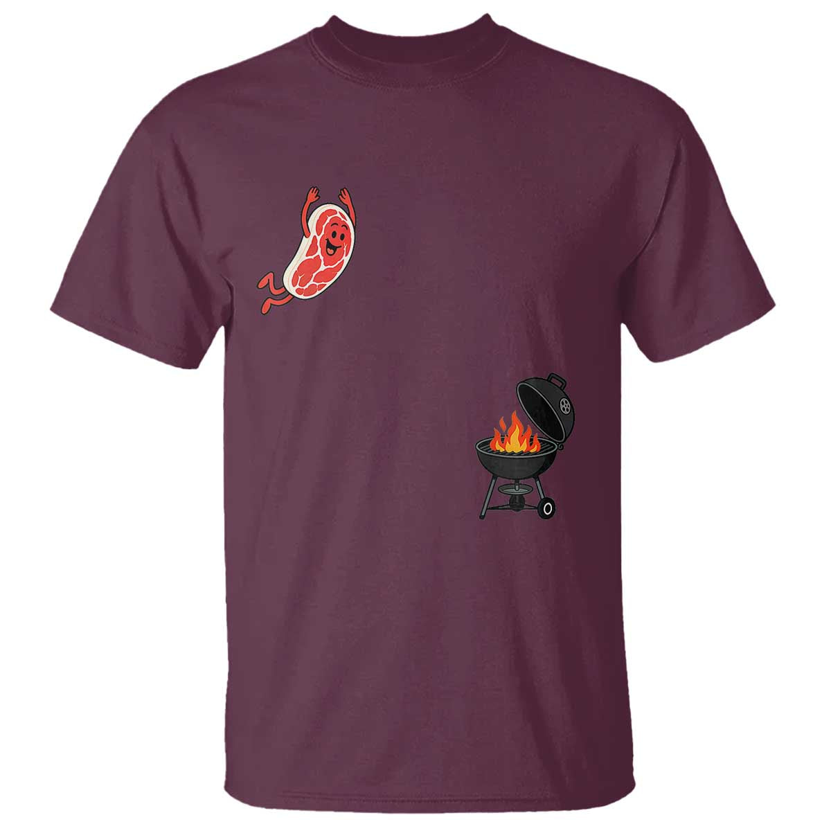 Humorous Diving Steak Charcoal Grill Graphic T Shirt BBQ Grilling Pitmaster Cookout Funny Barbecue Master