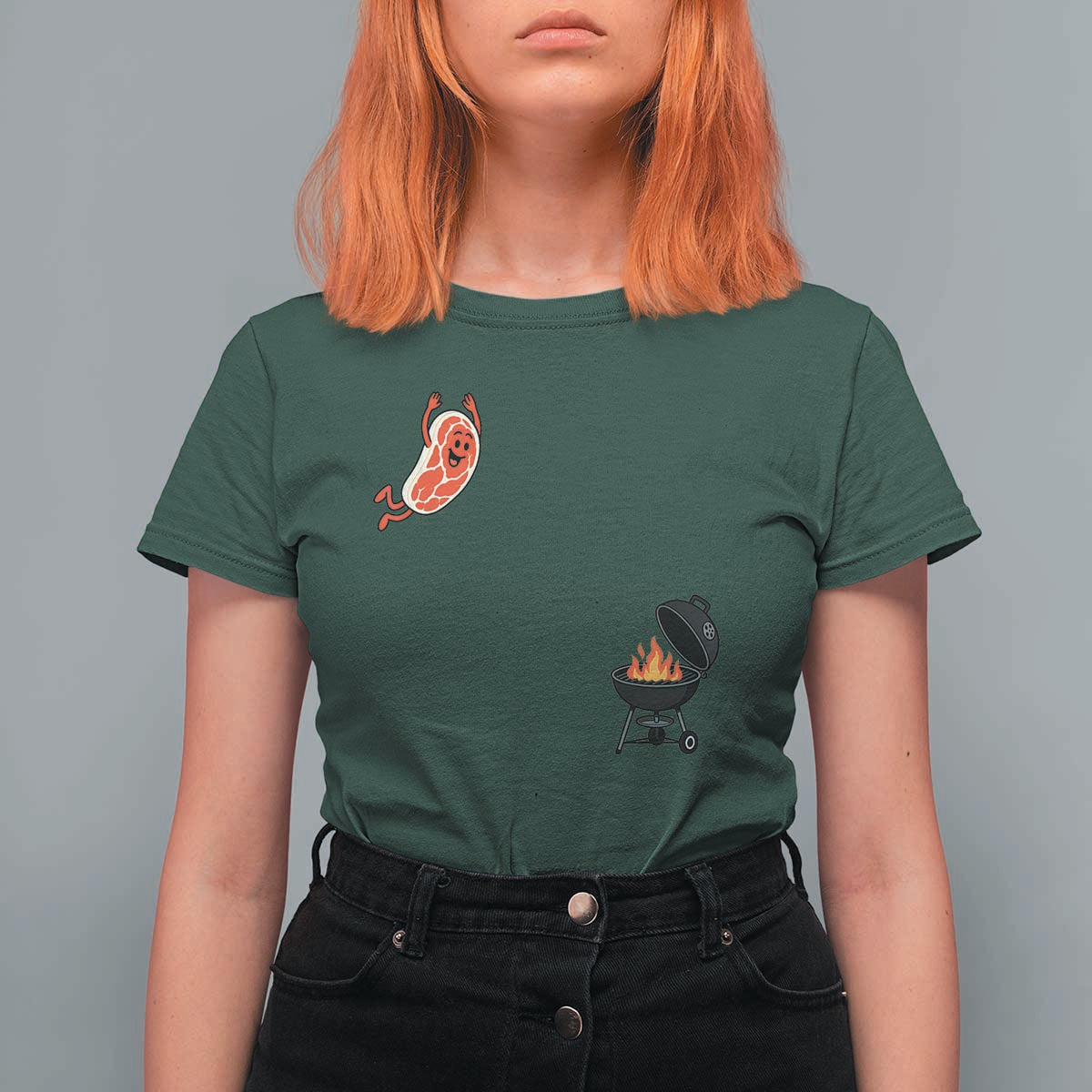 Humorous Diving Steak Charcoal Grill Graphic T Shirt For Women BBQ Grilling Pitmaster Cookout Funny Barbecue Master