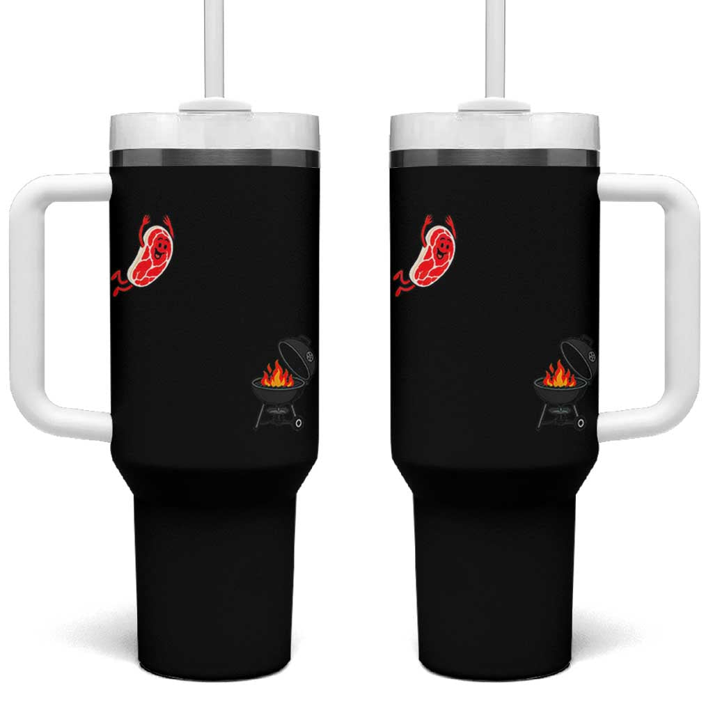 Humorous Diving Steak Charcoal Grill Graphic Tumbler With Handle BBQ Grilling Pitmaster Cookout Funny Barbecue Master