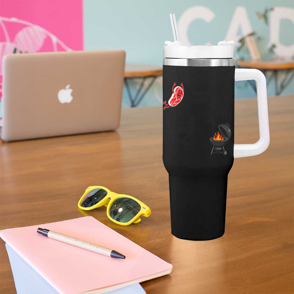 Humorous Diving Steak Charcoal Grill Graphic Tumbler With Handle BBQ Grilling Pitmaster Cookout Funny Barbecue Master