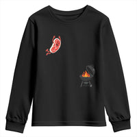 Humorous Diving Steak Charcoal Grill Graphic Youth Sweatshirt BBQ Grilling Pitmaster Cookout Funny Barbecue Master