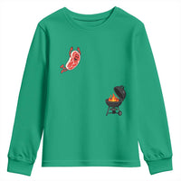 Humorous Diving Steak Charcoal Grill Graphic Youth Sweatshirt BBQ Grilling Pitmaster Cookout Funny Barbecue Master