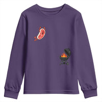 Humorous Diving Steak Charcoal Grill Graphic Youth Sweatshirt BBQ Grilling Pitmaster Cookout Funny Barbecue Master