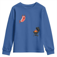 Humorous Diving Steak Charcoal Grill Graphic Youth Sweatshirt BBQ Grilling Pitmaster Cookout Funny Barbecue Master